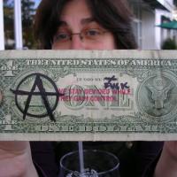 A dollar bill we found, with a message
